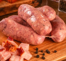 Load image into Gallery viewer, Free Range Beef, Bacon & Maple sausages