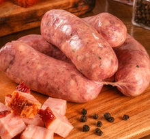 Load image into Gallery viewer, Free Range Beef, Bacon &amp; Cheese sausages
